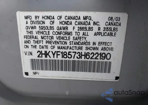 2003 Honda Pilot Ex-L из США, поврежденный, VIN 2HKYF18573H622190